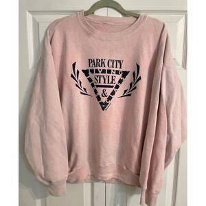park city Pink first Class Living utah vintage 1989 ‎ Crewneck Pullover Pockets